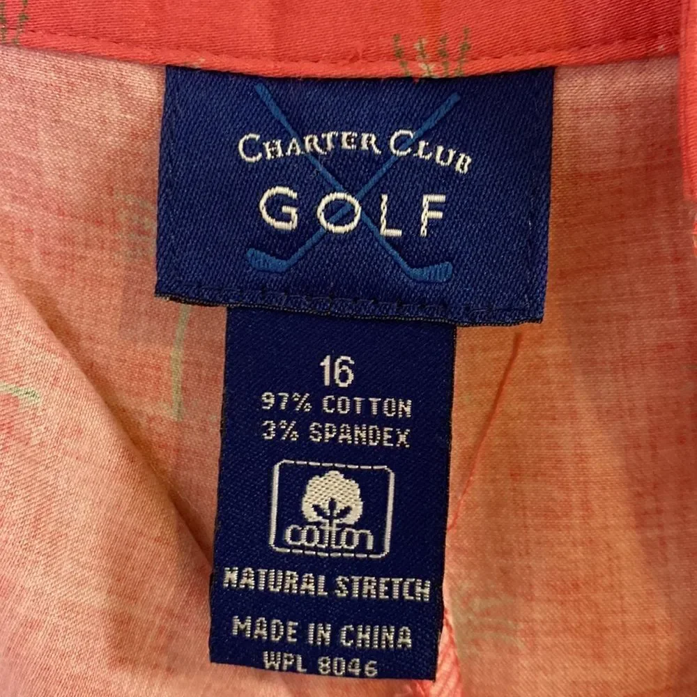 Charter Club Skort Salmon with Green Palm Tree Design Size 16